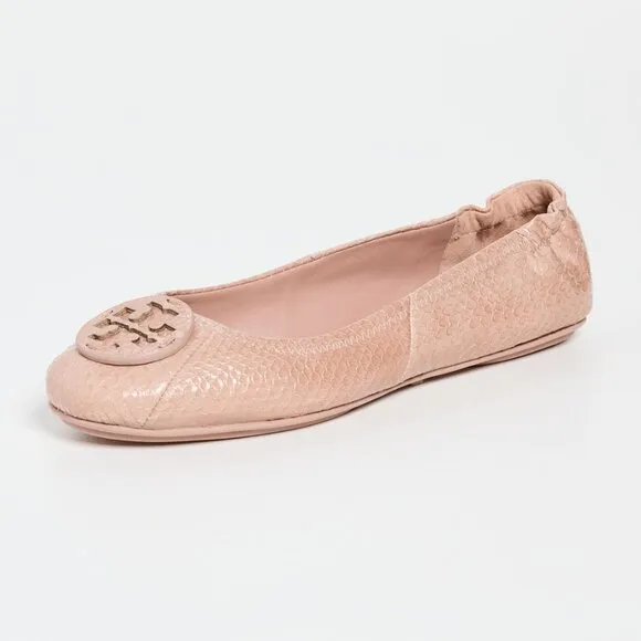 Tory Burch $228 Minnie Travel Ballet Flats Snake Embossed MANY SIZES Meadowsweet