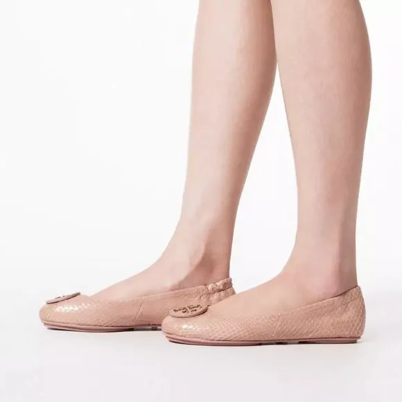 Tory Burch $228 Minnie Travel Ballet Flats Snake Embossed MANY SIZES Meadowsweet