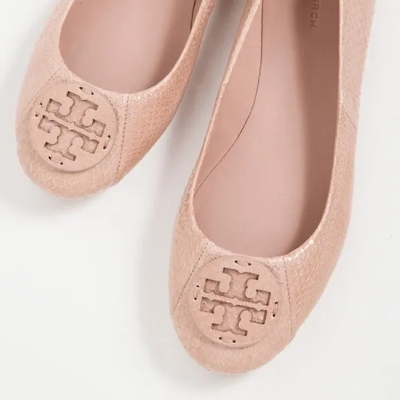 Tory Burch $228 Minnie Travel Ballet Flats Snake Embossed MANY SIZES Meadowsweet