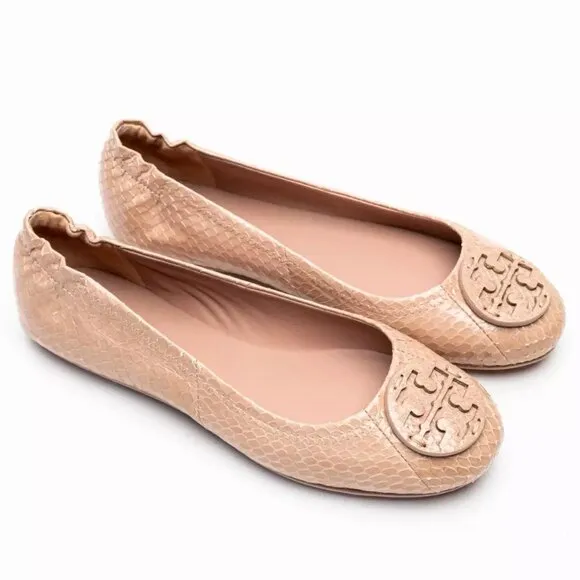 Tory Burch $228 Minnie Travel Ballet Flats Snake Embossed MANY SIZES Meadowsweet