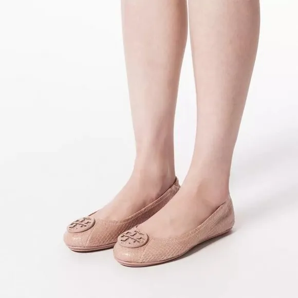 Tory Burch $228 Minnie Travel Ballet Flats Snake Embossed MANY SIZES Meadowsweet