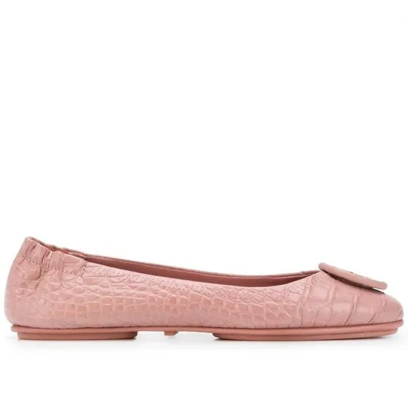 Tory Burch $228 Minnie Travel Ballet Flats Snake Embossed MANY SIZES Meadowsweet