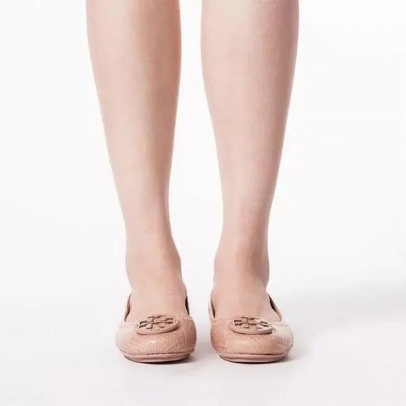 Tory Burch $228 Minnie Travel Ballet Flats Snake Embossed MANY SIZES Meadowsweet