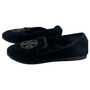 Tory Burch Billy Logo Fur Lined Velvet Slippers Flat Shoes Loafers Black Size 9M