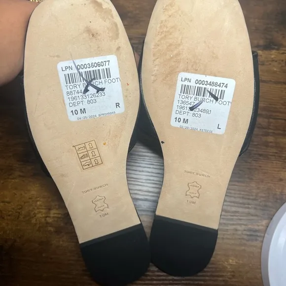 Tory Burch Black and Gold Eleanor  Slide Sandals