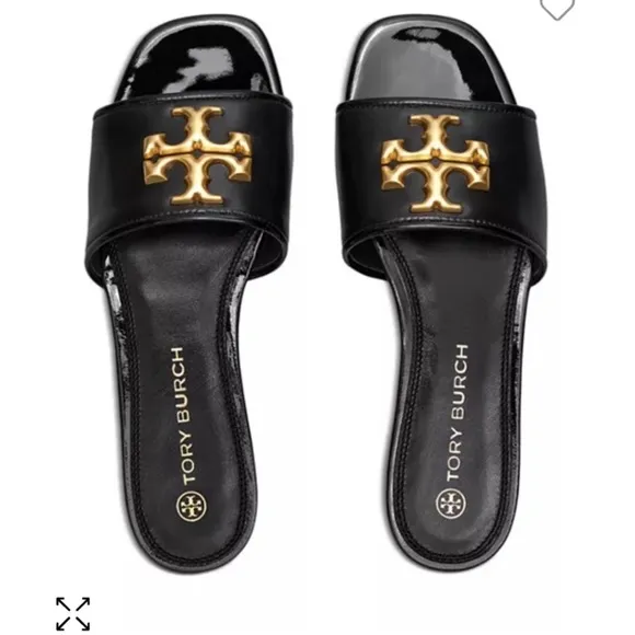 Tory Burch Black and Gold Eleanor  Slide Sandals
