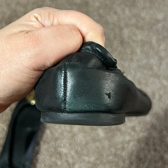 Tory Burch Black Leather Flats with Gold Emblem