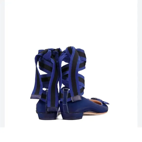Tory Burch Blue Ballet Flats with Striped Accents