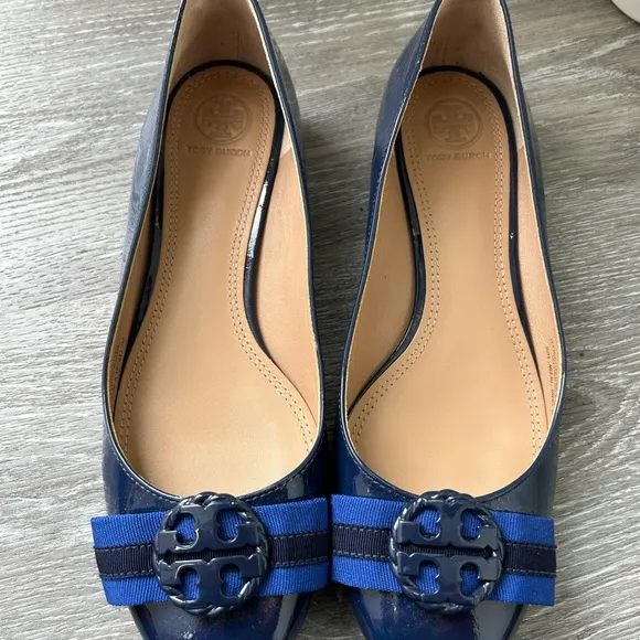 Tory Burch Blue Ballet Flats with Striped Accents