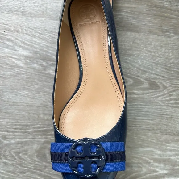 Tory Burch Blue Ballet Flats with Striped Accents