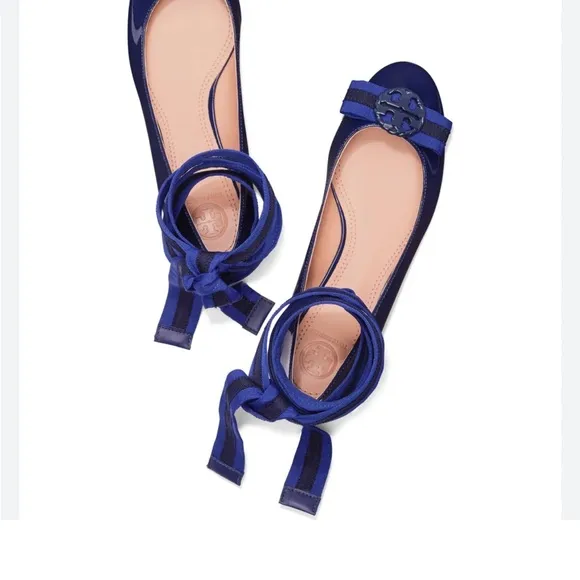 Tory Burch Blue Ballet Flats with Striped Accents