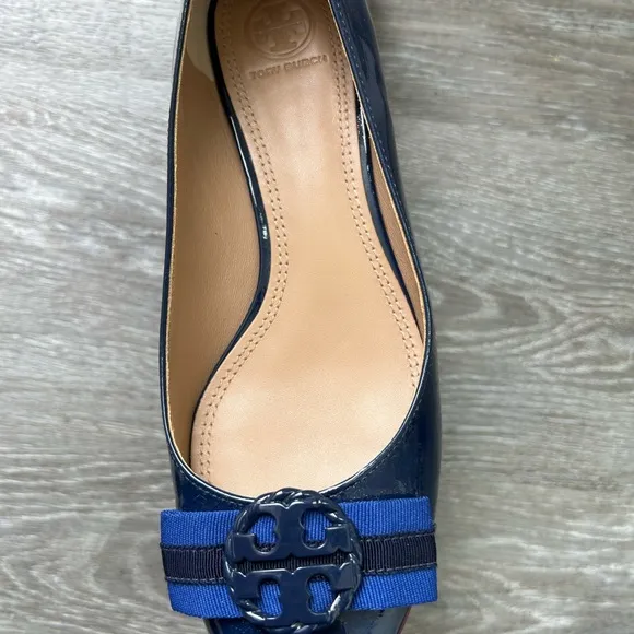 Tory Burch Blue Ballet Flats with Striped Accents