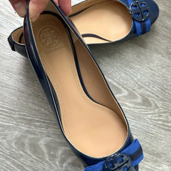 Tory Burch Blue Ballet Flats with Striped Accents