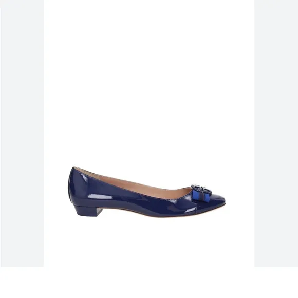 Tory Burch Blue Ballet Flats with Striped Accents
