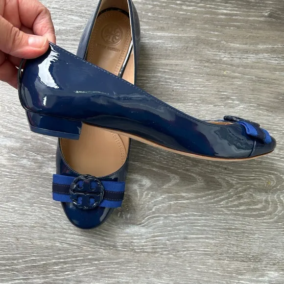 Tory Burch Blue Ballet Flats with Striped Accents