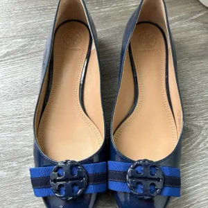 Tory Burch Blue Ballet Flats with Striped Accents