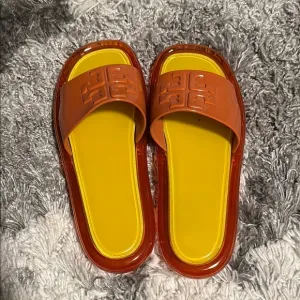 Tory Burch Bubble Jelly Slides Chipotle Spice/Golden Bright Size 9 New w/o Box
