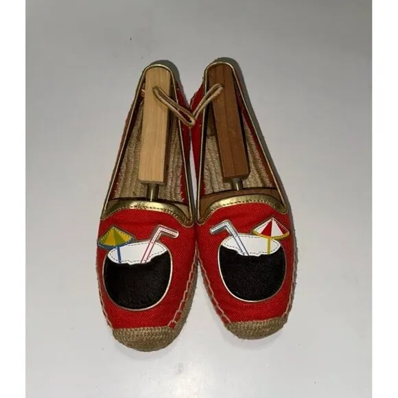 Tory Burch Coco Coconut Cocktail Embellished Espadrille Flats Size 7.0 US