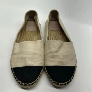 Tory Burch Colorblock Cap Toe Espadrille Canvas Flats Shoes White Black Size 8.5