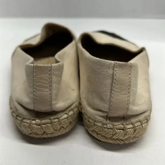 Tory Burch Colorblock Cap Toe Espadrille Canvas Flats Shoes White Black Size 8.5