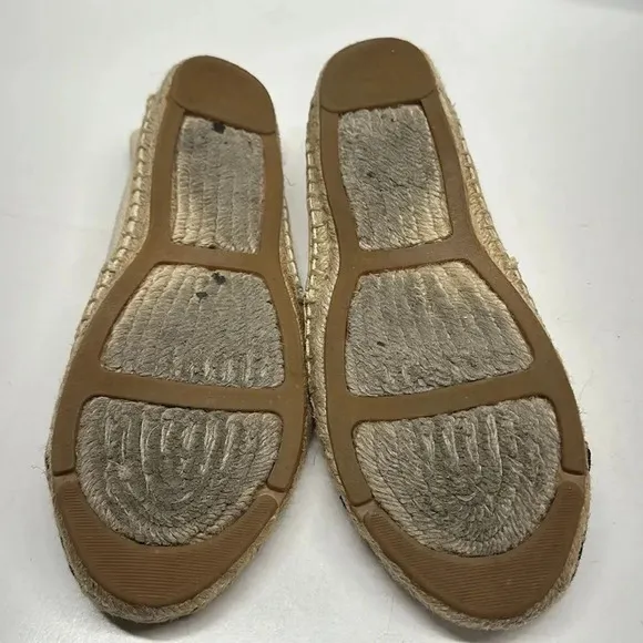 Tory Burch Colorblock Cap Toe Espadrille Canvas Flats Shoes White Black Size 8.5