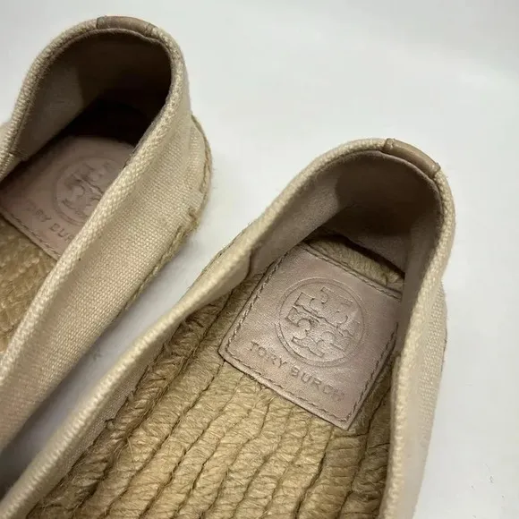 Tory Burch Colorblock Cap Toe Espadrille Canvas Flats Shoes White Black Size 8.5