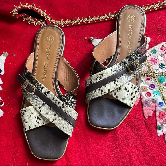 Tory Burch Delaney Faux Snake Print Sandals
