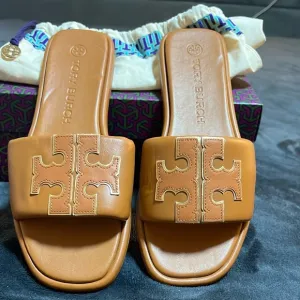 Tory Burch Double T-leather Sport Slide Sandals 10