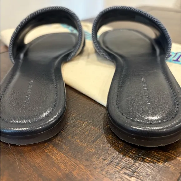 Tory Burch Double T Navy and Cream Slides with Dust Bag size 8.5