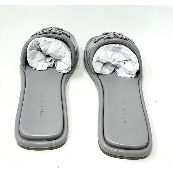 🆕Tory Burch Double T Sport Slide Sandals Bay Gray Size 7.5 NIB