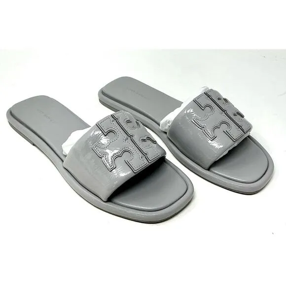 🆕Tory Burch Double T Sport Slide Sandals Bay Gray Size 7.5 NIB