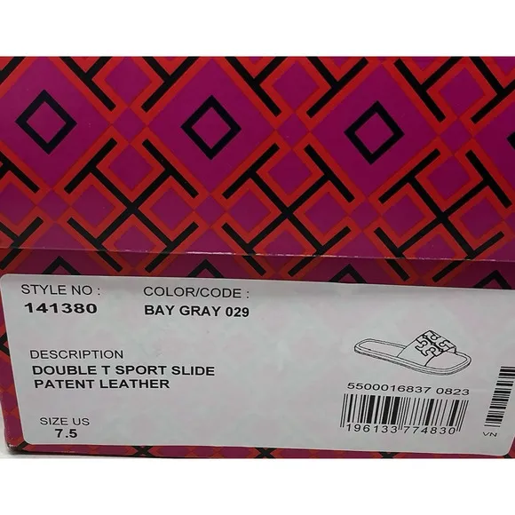 🆕Tory Burch Double T Sport Slide Sandals Bay Gray Size 7.5 NIB