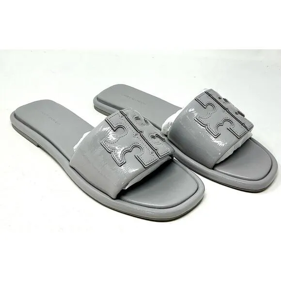 🆕Tory Burch Double T Sport Slide Sandals Bay Gray Size 7.5 NIB