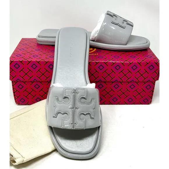 🆕Tory Burch Double T Sport Slide Sandals Bay Gray Size 7.5 NIB