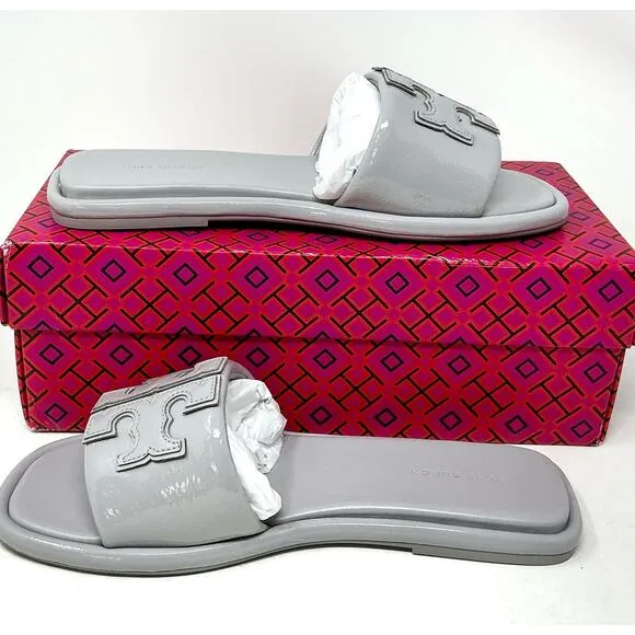 🆕Tory Burch Double T Sport Slide Sandals Bay Gray Size 7.5 NIB