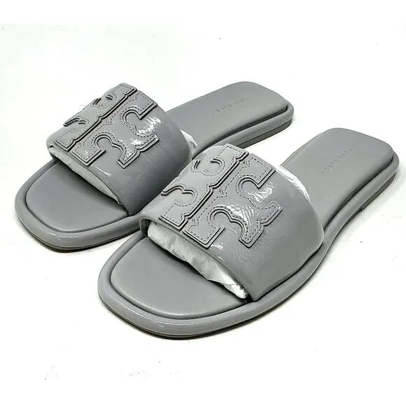 🆕Tory Burch Double T Sport Slide Sandals Bay Gray Size 7.5 NIB
