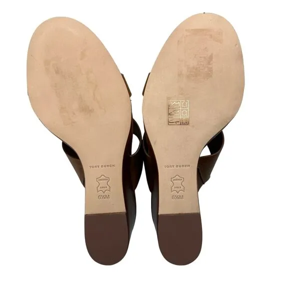 TORY BURCH Everly 65mm Leather Sandal Wedge Slide Sz 6.5