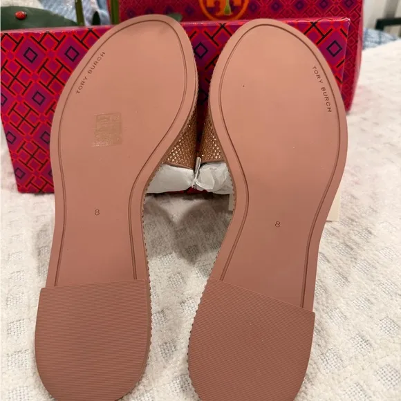 Tory Burch Everly Slide Royal Suede in Malva / Gold / Crystal size 8, NWB!