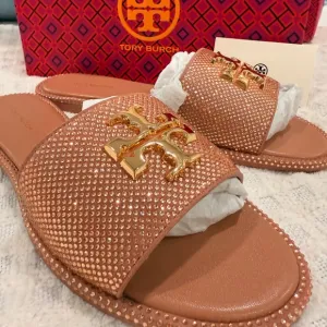 Tory Burch Everly Slide Royal Suede in Malva / Gold / Crystal size 8, NWB!