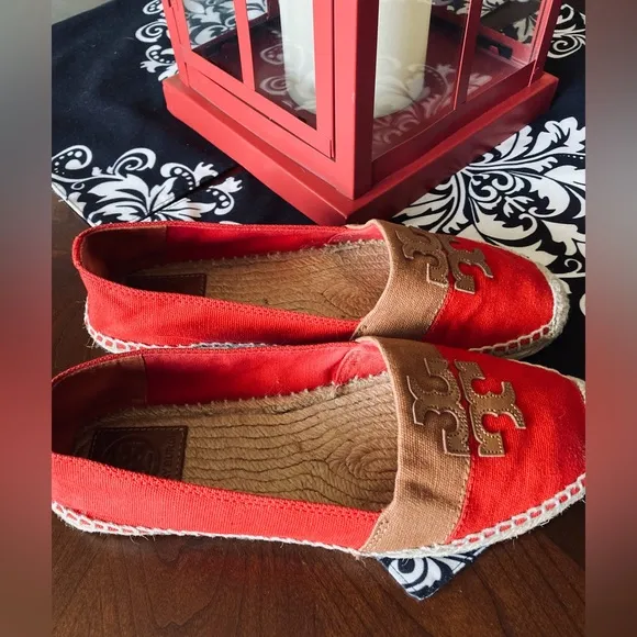 Tory Burch Jamie Canyon Colorblock Textile/Jute Logo Espadrills.