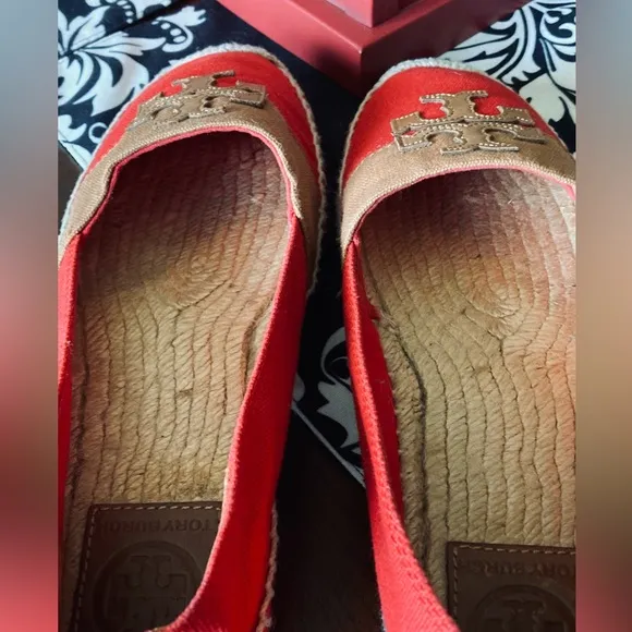 Tory Burch Jamie Canyon Colorblock Textile/Jute Logo Espadrills.