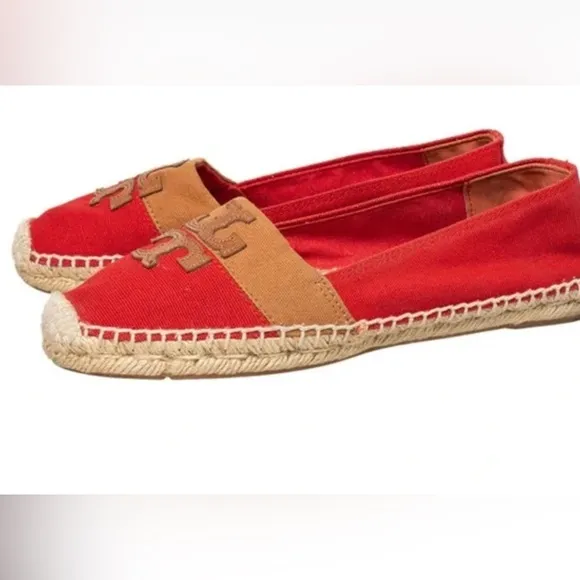 Tory Burch Jamie Canyon Colorblock Textile/Jute Logo Espadrills.