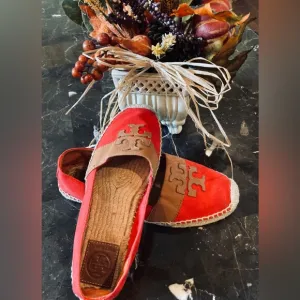 Tory Burch Jamie Canyon Colorblock Textile/Jute Logo Espadrills.