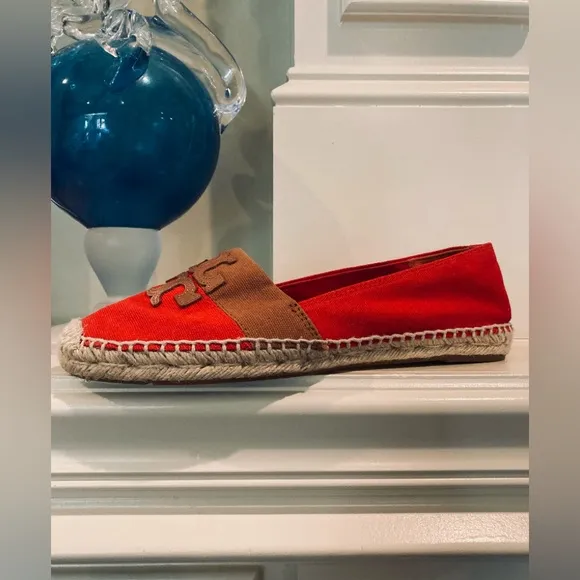 Tory Burch Jamie Canyon Colorblock Textile/Jute Logo Espadrills.