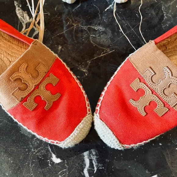Tory Burch Jamie Canyon Colorblock Textile/Jute Logo Espadrills.
