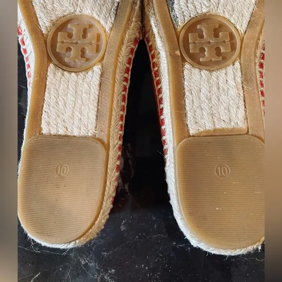 Tory Burch Jamie Canyon Colorblock Textile/Jute Logo Espadrills.