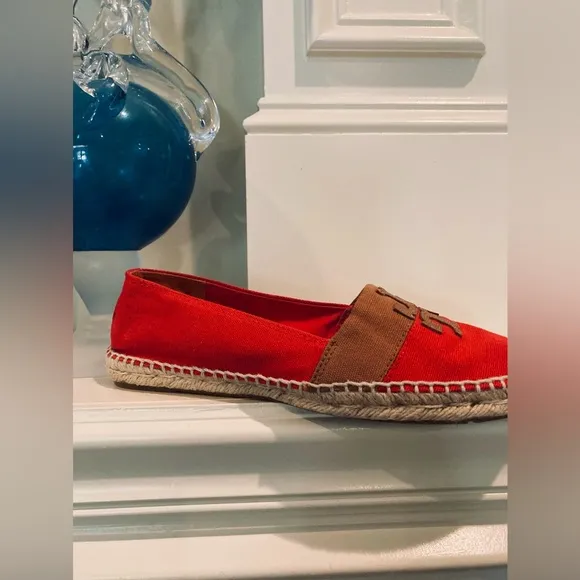 Tory Burch Jamie Canyon Colorblock Textile/Jute Logo Espadrills.