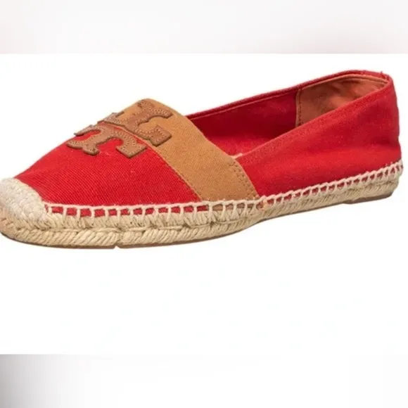 Tory Burch Jamie Canyon Colorblock Textile/Jute Logo Espadrills.