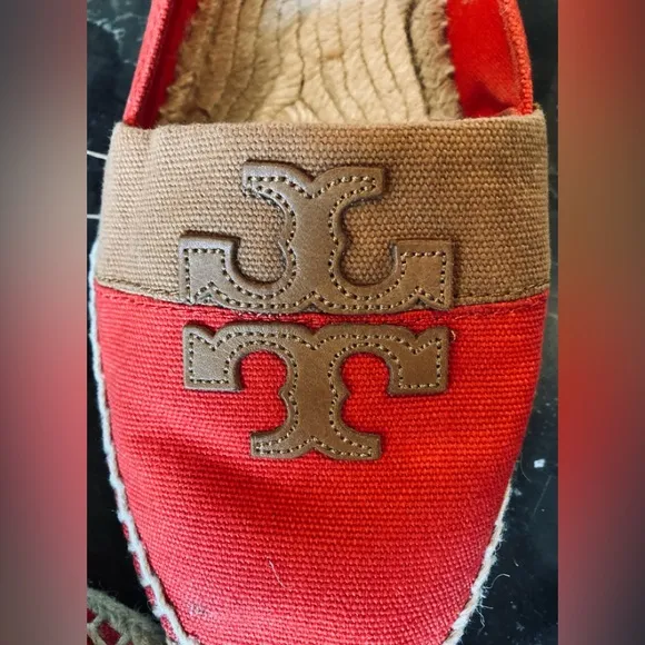 Tory Burch Jamie Canyon Colorblock Textile/Jute Logo Espadrills.