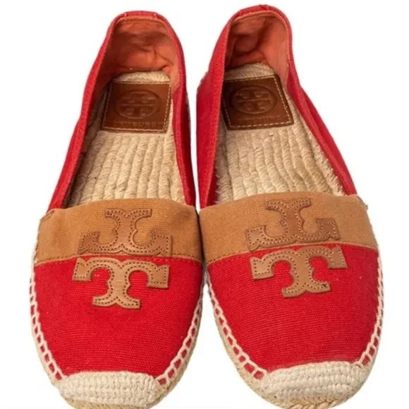 Tory Burch Jamie Canyon Colorblock Textile/Jute Logo Espadrills.